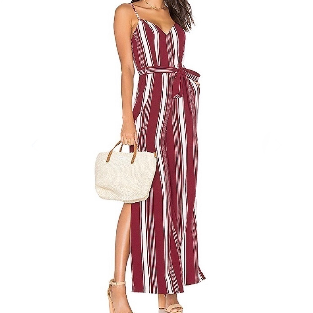 Lovers + Friends Burgundy Striped Jumpsuit